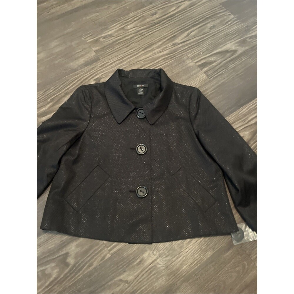 STYLE & CO Women’s Shiny Finish Lined Button Front Swing Jacket Black Size 8 - Picture 6 of 11